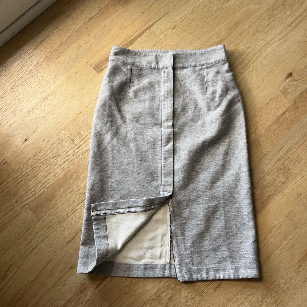 Free People Skirt Gray grey Zip‎ front High Waist Pencil Midi size 10 cotton